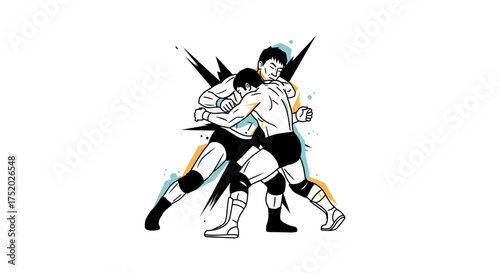 Wrestler Showdown A Dynamic Illustration of Two Wrestlers in Intense Competition
