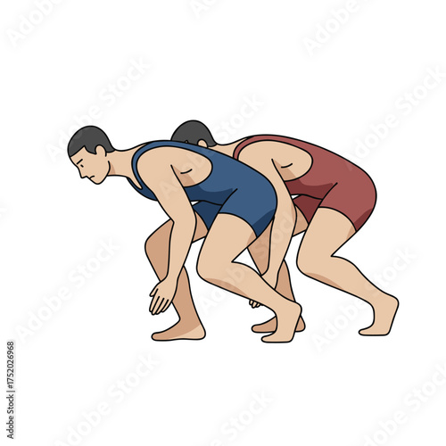 Illustration of two wrestlers in a competitive stance, showcasing the intensity and athleticism of the sport