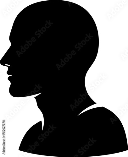 Head and shoulder silhouette. This image shows a silhouette of a human head and shoulders, representing a persons upper body and facial profile. Vector clipart illustration design
