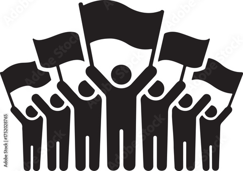 Group of Protesters Holding Flags Icon