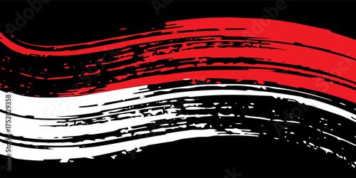 Car stickers with red and black white brush stroke pattern, abstract banner, sporty lines, red and black white color combination, brush stroke pattern, grunge design.