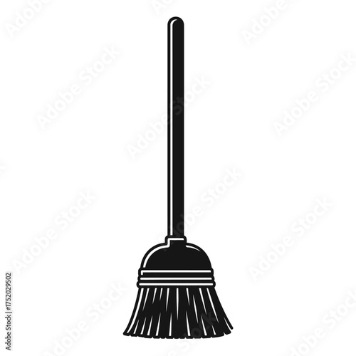 Black Broom Silhouette Icon Isolated on White Background.