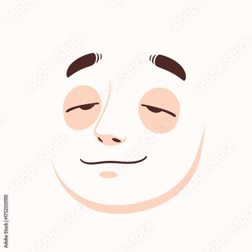 Cartoon Face with Eyes Closed and Smiling.