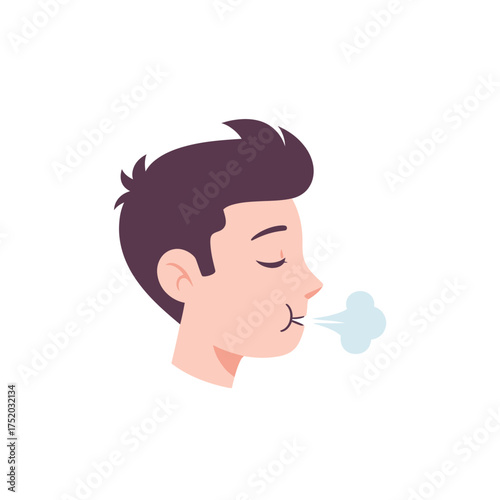 Man exhaling steam from mouth cartoon illustration.
