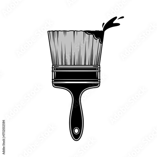 Paintbrush with dripping black paint illustration.