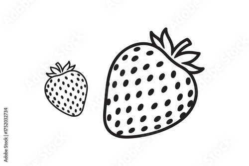Two outlined strawberries display simple elegance on a crisp white background, transparent