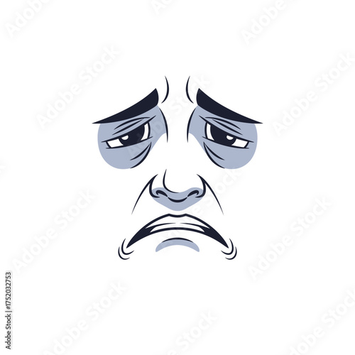 Sad face cartoon illustration with droopy eyes and downturned mouth.