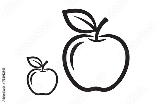 Two outlined apples, differing in sizes, stand out on a white transparent background
