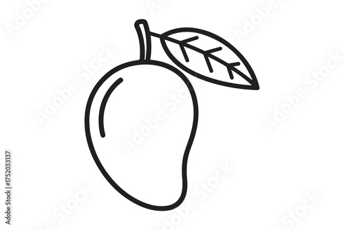 Simple mango fruit outline with a leaf isolated on a transparent background shows minimalism