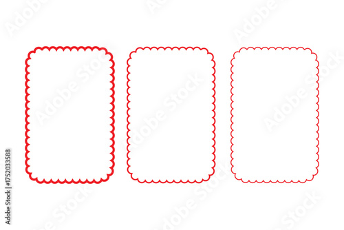 Rectangular frames with scallop edges set. Rectangle frames with wavy edges. Silhouette rectangular text boxes, rectangular shapes with wiggly borders. Empty square scalloped frames