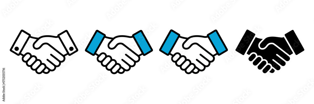 Naklejka premium Four handshake icons showing agreement partnership and business deals in various styles