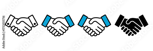 Four handshake icons showing agreement partnership and business deals in various styles