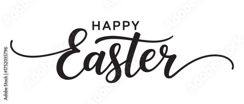 Happy Easter Calligraphy Script Text, Black and White Vector, vector illustration