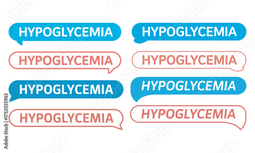 Hypoglycemia Alert Button Set, Medical Diabetes Health Vector Icons, vector illustration