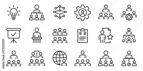 Business and teamwork icons ideas structure meetings leadership and global collaboration