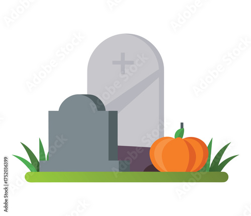 Vector art of tombstones and pumpkin in a graveyard for halloween celebration