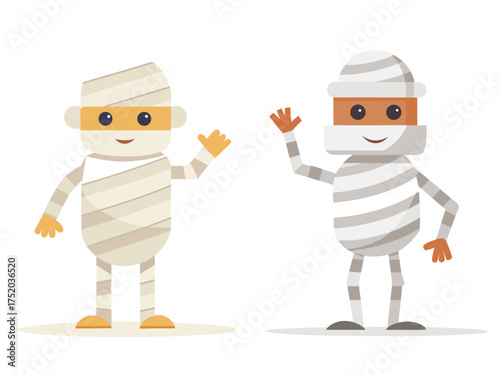 Vector art of two mummies waving their hands for halloween celebration