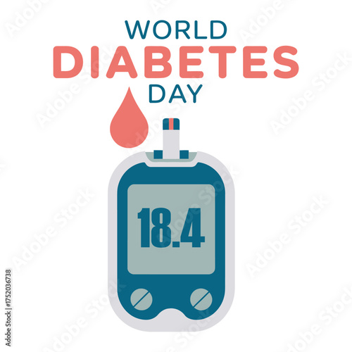 World Diabetes Day, Blood Glucose Meter, Testing, High Sugar Risks, and Prevention, vector illustration