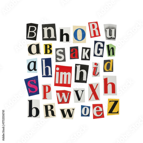 Cutout letters form a ransom note, conveying mystery, secrecy, and urgency for crime or message creation themes.