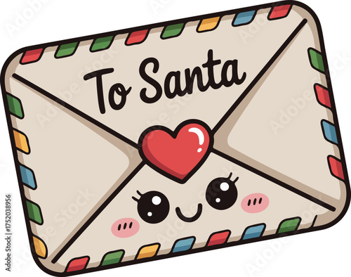 Kawaii Letter to Santa illustration, Christmas ClipArt, Xmas Doodle kawaii Sublimation, Winter holiday Clip Art Design