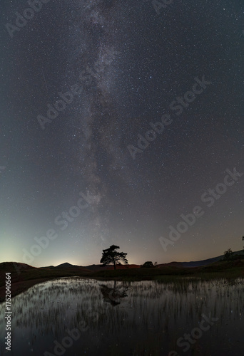 A view of the Milky Way over Kelly Hall Tarn in the English Lake District