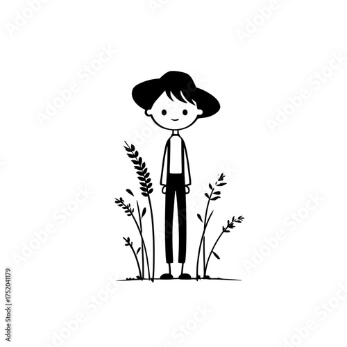 Farmer. Farmer simple black and white line art vector logo