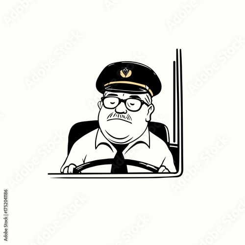 Bus driver. Bus driver simple black and white line art vector logo