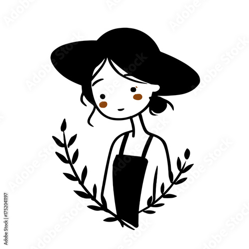 Farmer. Farmer simple black and white line art vector logo