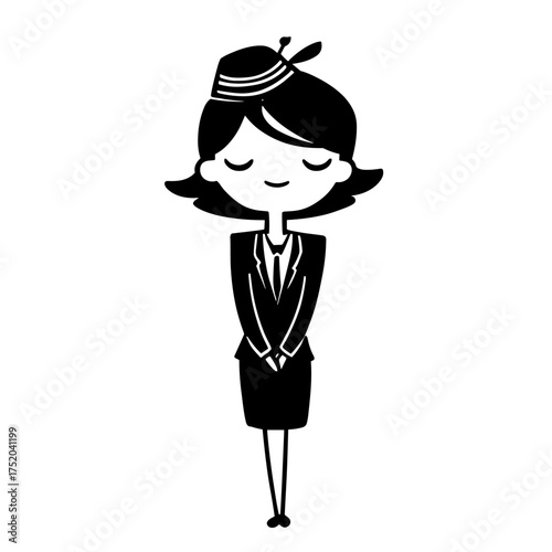 Flight Attendant. Flight Attendant simple black and white line art vector logo