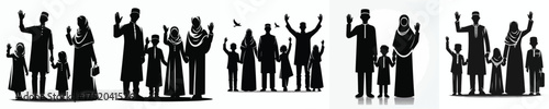 vector silhouette of a Muslim family saying hello