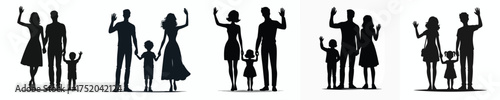 vector silhouette of a new family waving their hands