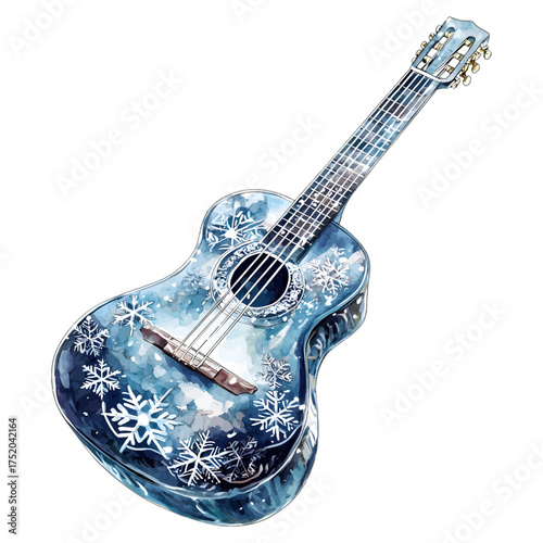 Watercolor Winter Snowflake Guitar Clipart
