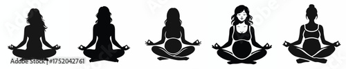 vector silhouette of a pregnant woman meditating
