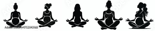 vector silhouette of a pregnant woman meditating