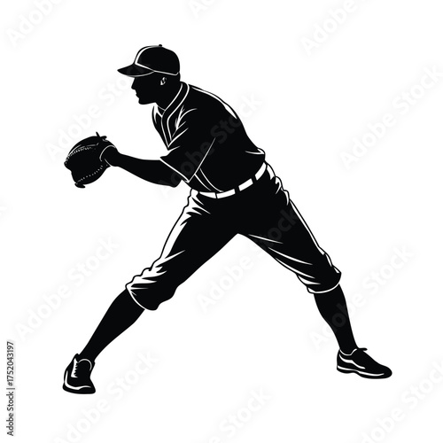 Baseball player silhouette in fielding stance sport
