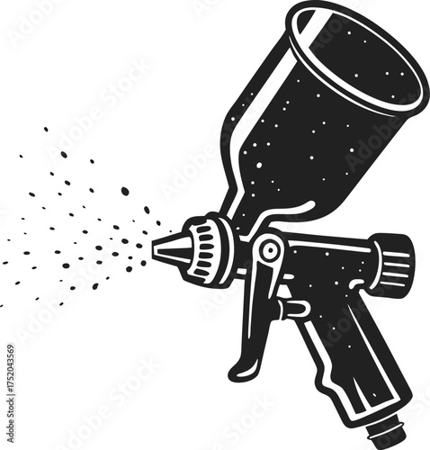 Industrial spray paint gun tool isolated on white detailed black illustration, equipment for automotive or furniture painting