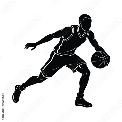 Silhouette of basketball player dribbling a ball sport