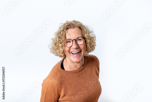 Wallpaper Mural very attractive and happy smiling mature woman with curly hair Torontodigital.ca