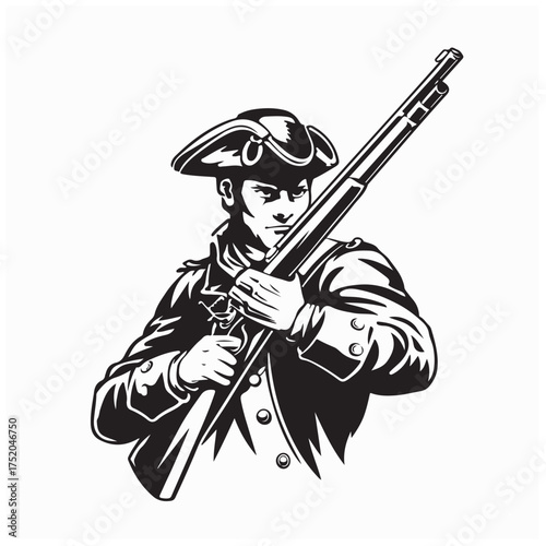 Classic Musket Militia Patriot Logo Vector Illustration on white background