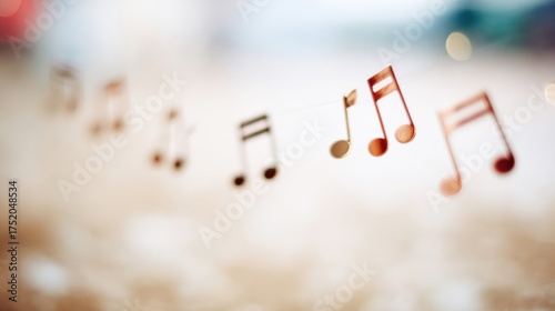 Floating music notes bring a joyful feel to the backdrop, enhancing the cheerful environment related to music and creativity.