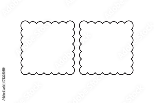 Rectangular frames with scallop edges set. Rectangle frames with wavy edges. Silhouette rectangular text boxes, rectangular shapes with wiggly borders. Empty square scalloped frames