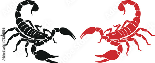 scorpion, insect, animal, venom, sting, predator, tattoo, danger, wildlife, silhouette, arachnid, symbol, vector, red, black,
 