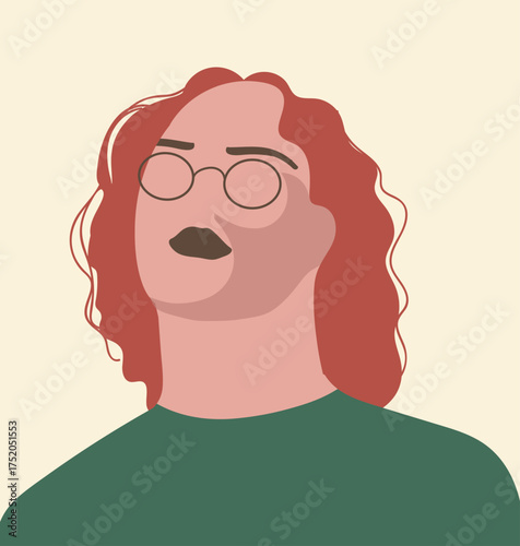 Abstract redhead man, head portrait. Hand drawn vector illustration.