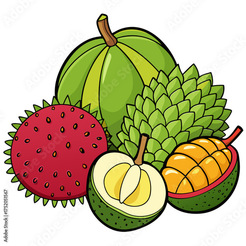 Gorgeous exotic fruit set vector illustration