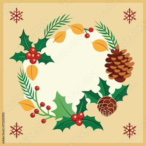 christmas wreath with holly berries