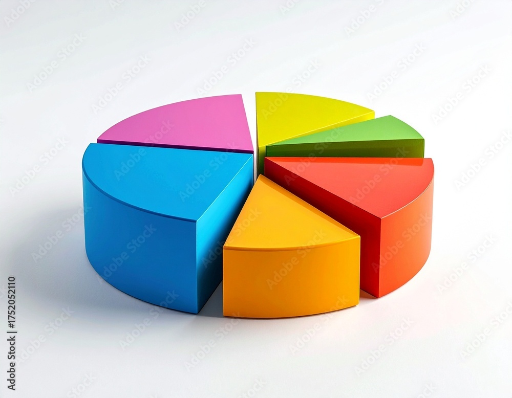 Obraz premium 3D pie chart with twelve colorful separated segments on reflective surface and gradient background for editorial business analytics data visualization and statistical presentation-themed visuals
