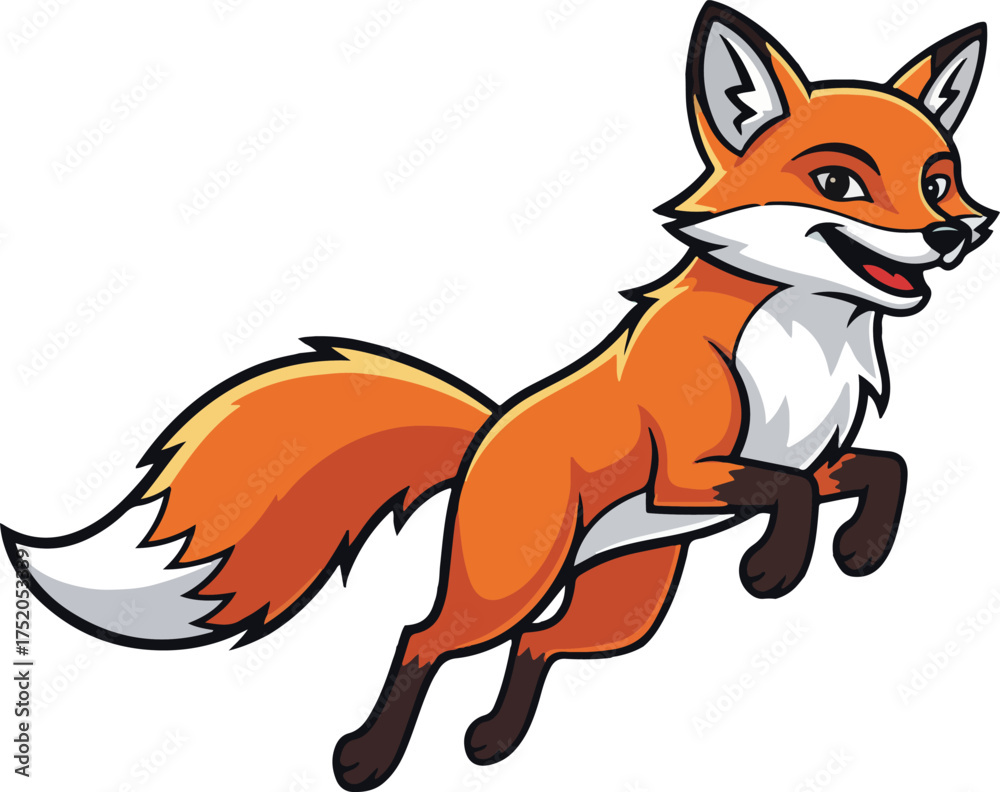 Fototapeta premium Energetic Cartoon Fox Jumping with a Cheerful Expression