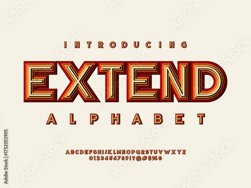 multiple layered style alphabet design with uppercase, numbers and symbol