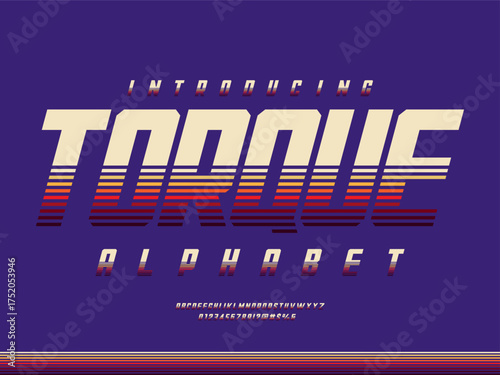 Speed style alphabet design with uppercase, numbers and symbol