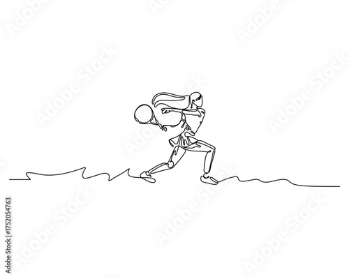 Minimalist one-line drawing of tennis player swinging racket. Elegant, dynamic, and perfect for sports, motion, or modern design themes